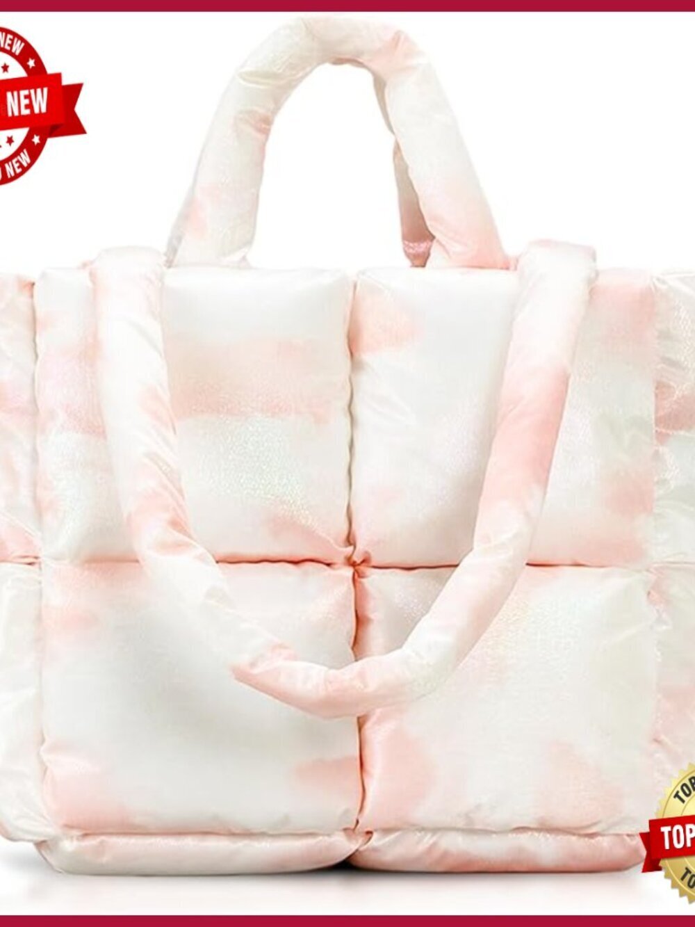 Large Quilted Puffer Tote Bag with Adjustable Crossbody Strap for Travel